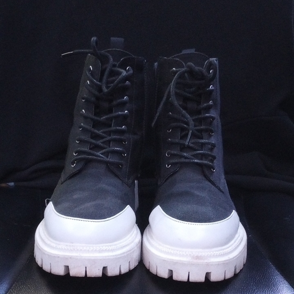 Black and White Lace-Up Boots